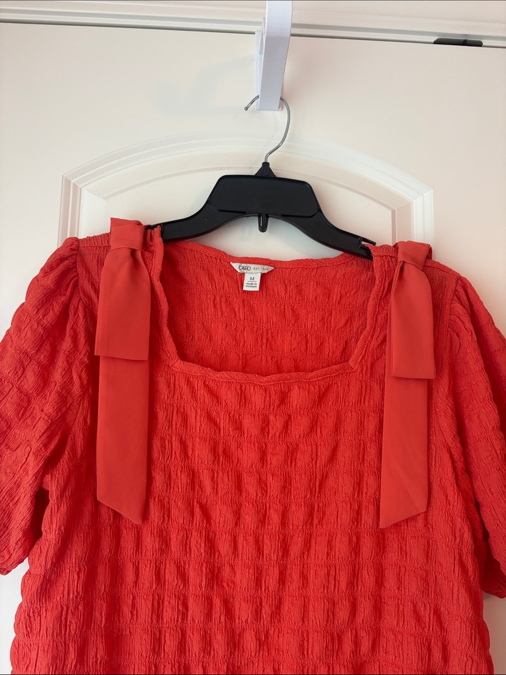 Cato Orange Textured Square-Neck Top with Shoulder Ties Size Medium - Picture 3 of 8